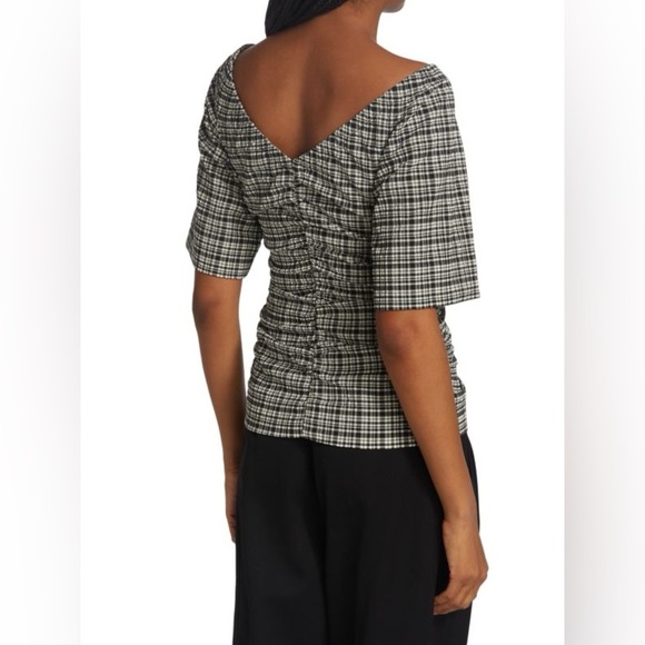 Ganni Rucked Check Plaid Top Blouse - Picture 5 of 16